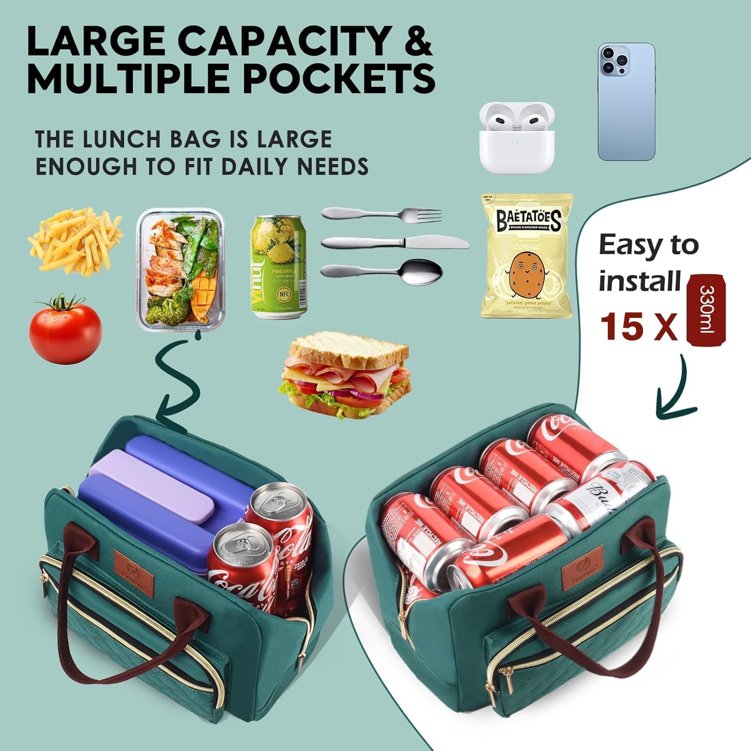 Detalle 2 de Genteen Insulated Lunch Bag, 11.6 x 6.29 x 7.9 Inches