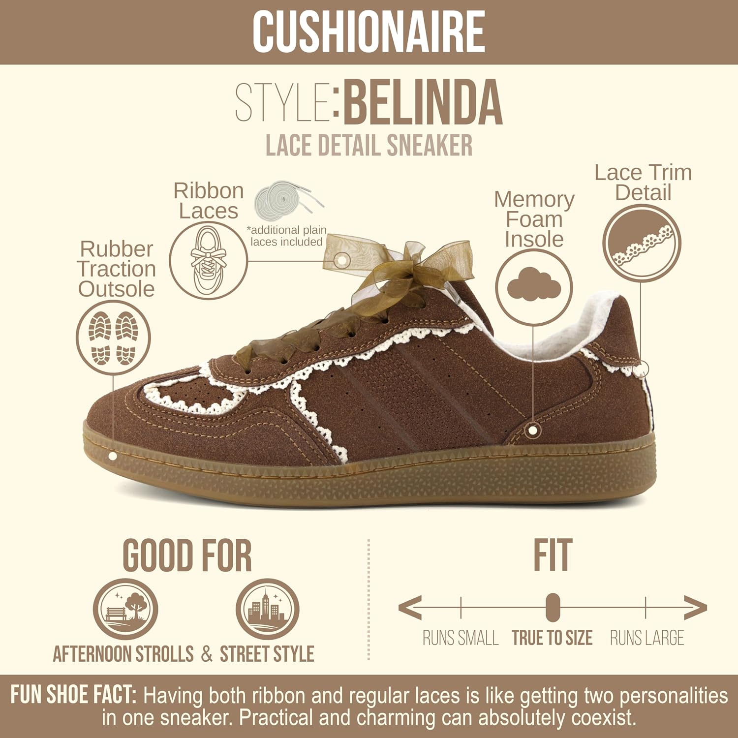 Thumbnail 4 de CUSHIONAIRE Belinda Women's Lace-Trim Sneakers with Ribbon Laces and Memory Foam