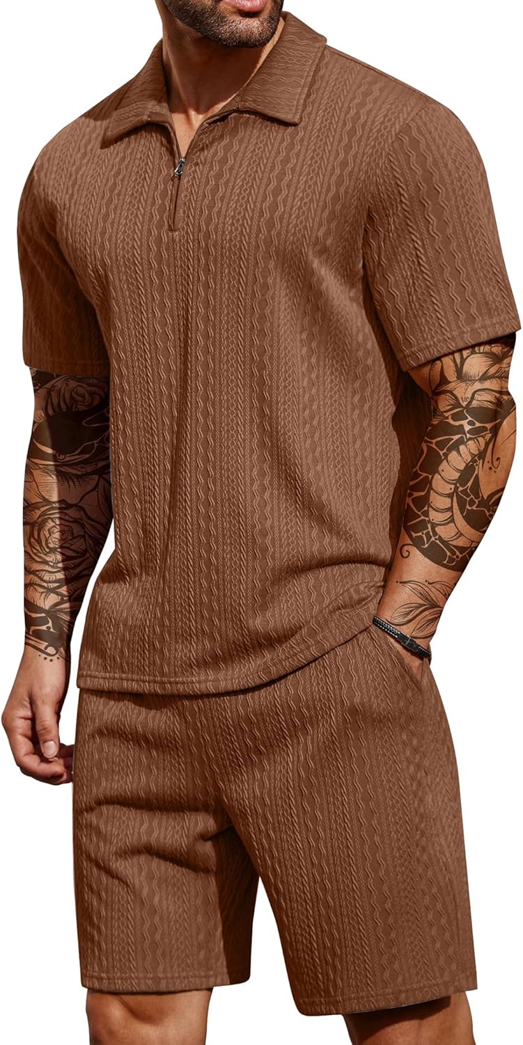 Thumbnail 4 de COOFANDY 2-Pieces Outfits: Casual Quarter Zip Polo Shirt and Shorts Set