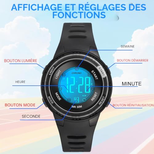 Detalle de Edillas Numérique Montre Enfant – 7 à 18 ans, robuste et légère