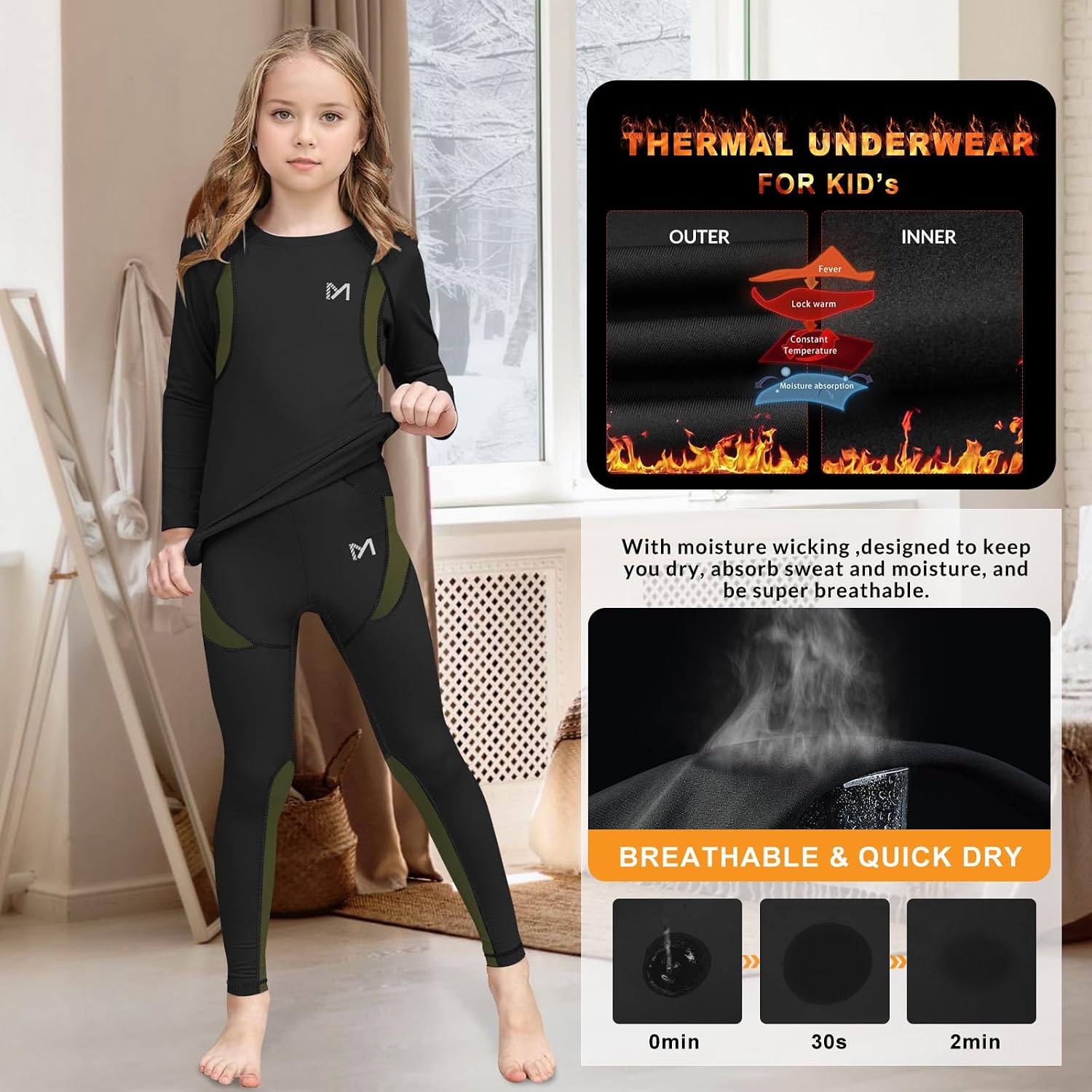 Detalle de MEETYOO Boys' Thermal Underwear Set, 2/4 PCS Fleece-Lined Compression Base Layer
