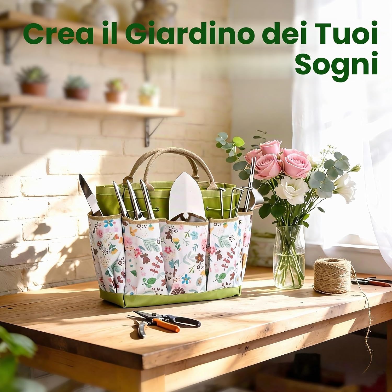 Thumbnail 1 de Bamworld Set da 9 Pezzi Attrezzi da Giardinaggio in Acciaio Inossidabile con Organizer – Kit Completo per Hobby e Preparazione aiuole