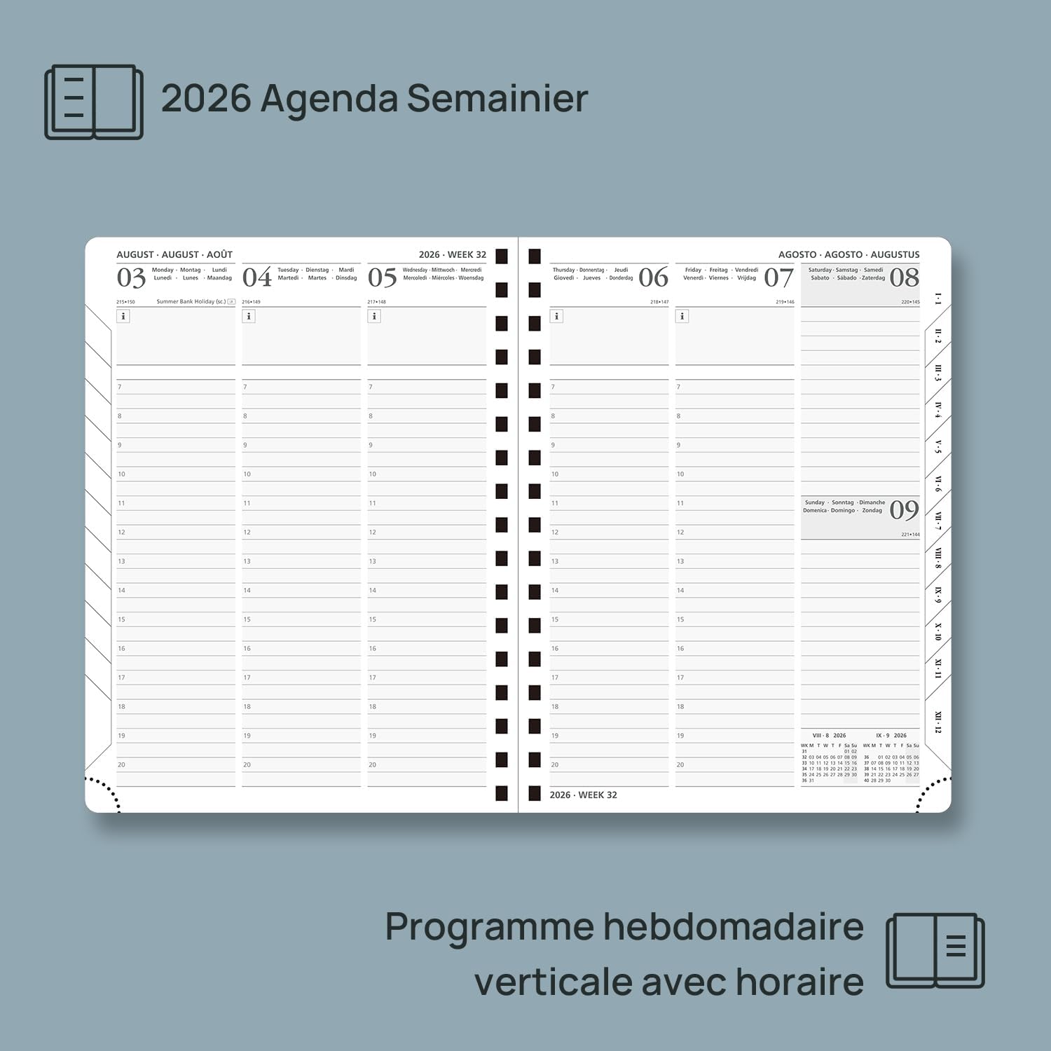 Thumbnail 2 de POPRUN Agenda 2026 semainier 22 x 16,5 cm (janv. 2026 → déc. 2026) couverture souple PU cuir spirale