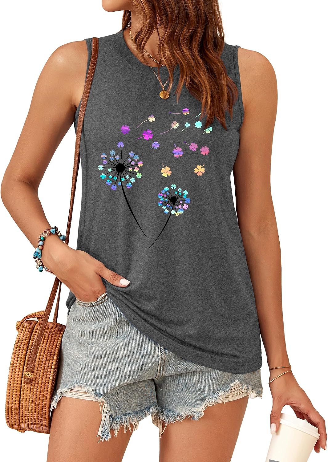 Detalle de WNEEDU Damen Tank Top mit Rundhalsausschnitt – ärmelloses Sommer-Top für Alltag & Reisen