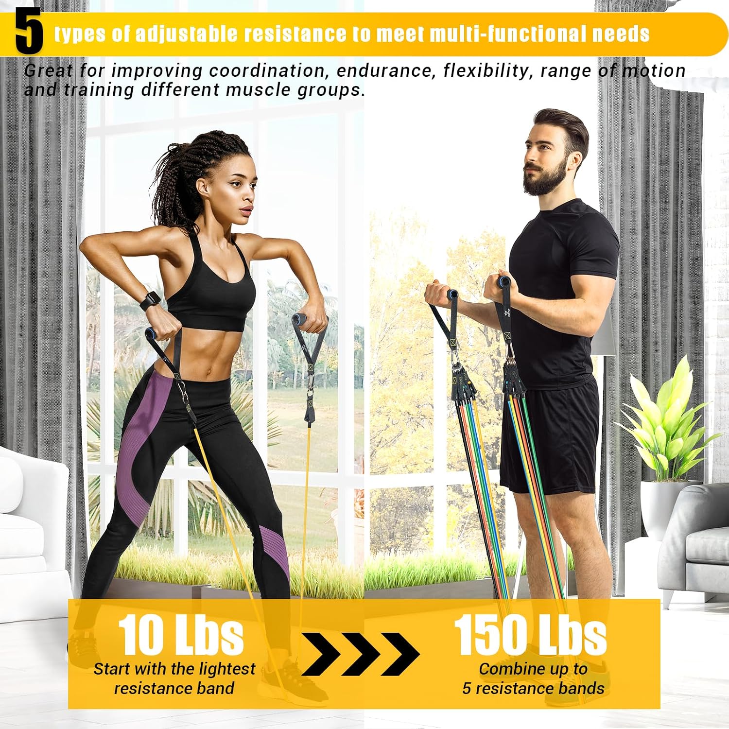 Detalle de COFOF Resistance Bands Set with Handles – Stackable up to 150lbs