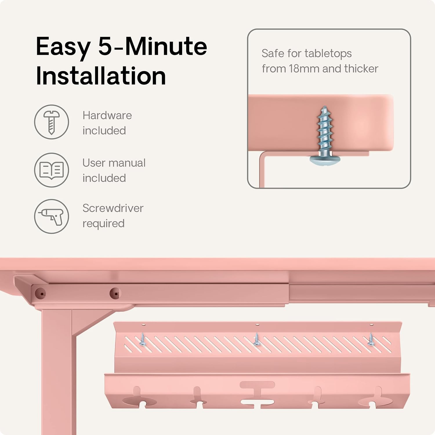 Thumbnail 6 de Desktronic Cable Duct Desk Pink Set of 2 – Stainless Steel Cable Management