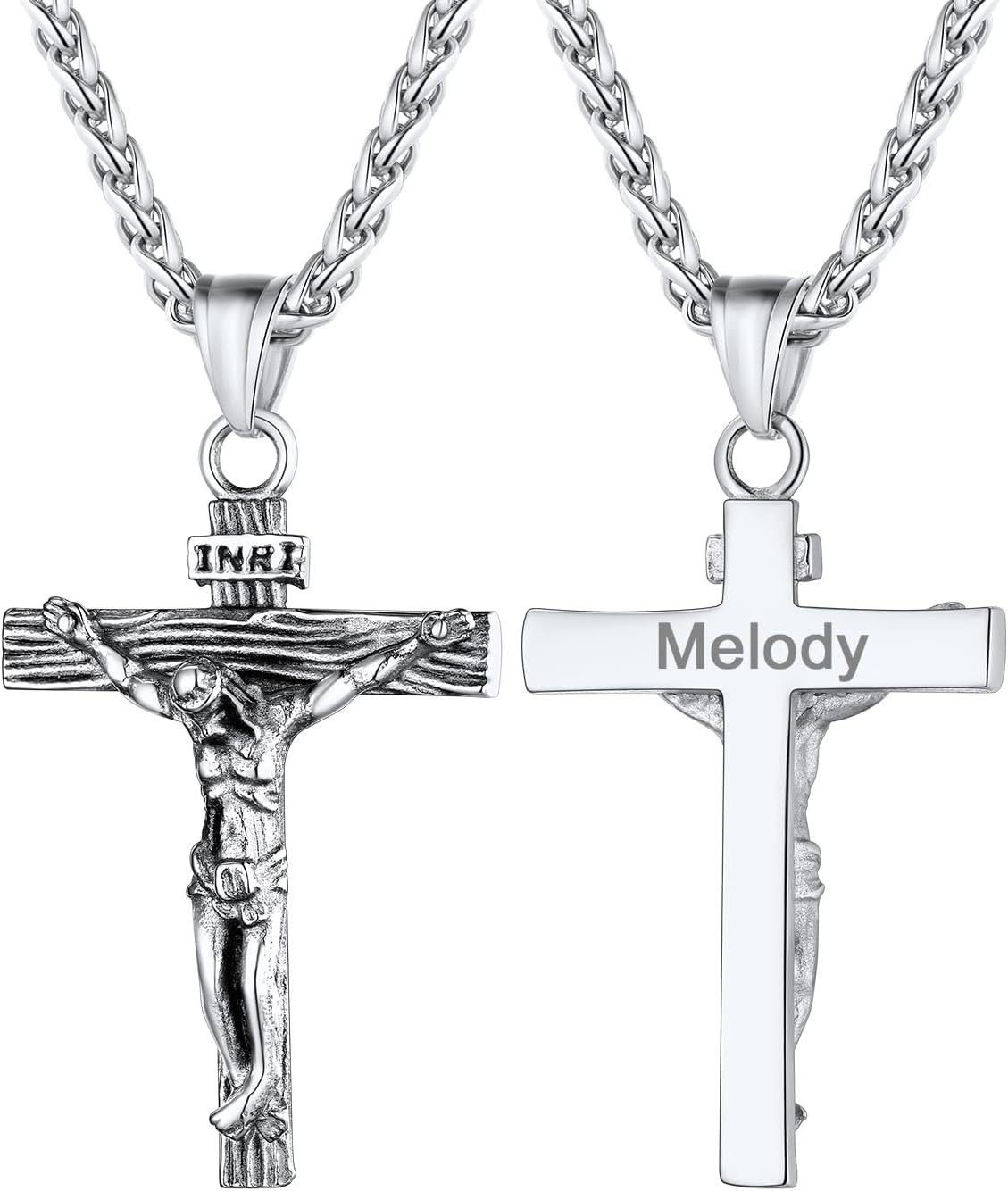 Detalle de U7 Collana uomo Crocifisso in acciaio 55+5 cm