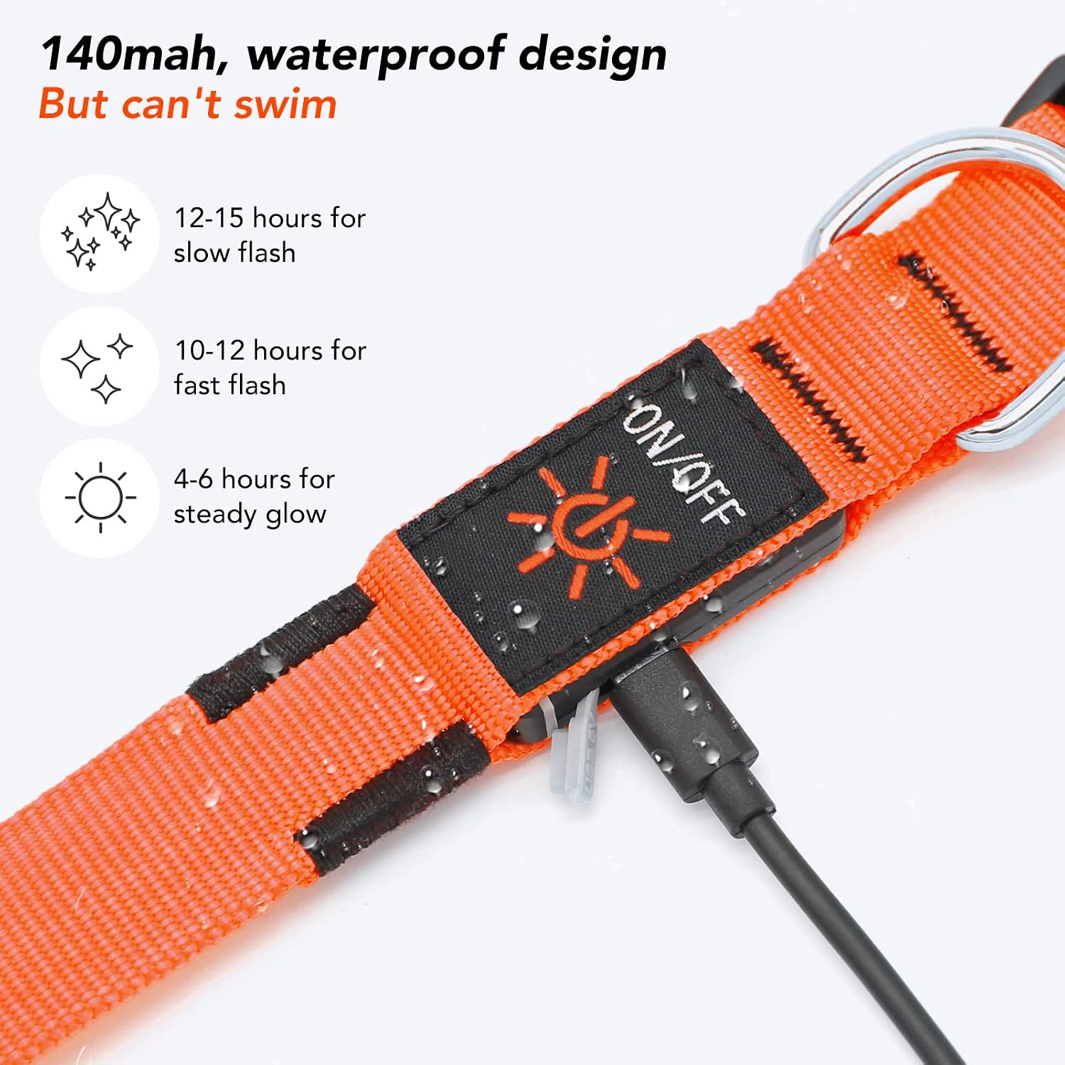 Detalle de KOSKILL Leuchthalsband für Hunde, USB-wiederaufladbar (Orange, L)