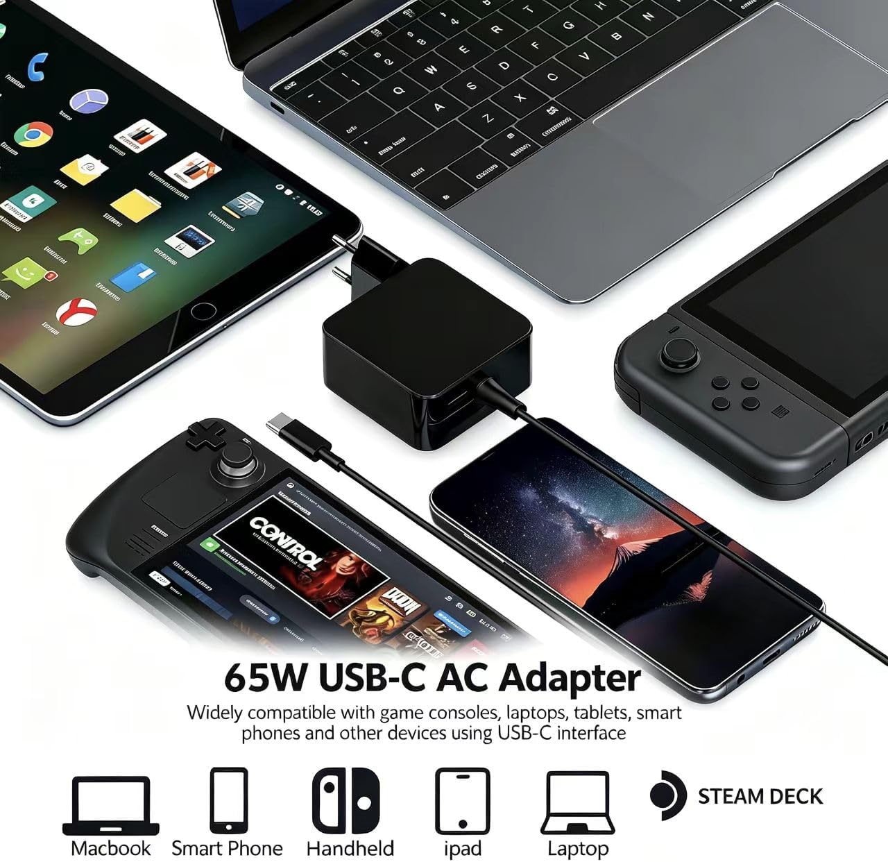 Thumbnail 6 de Ruilezyo 65W USB-C Netzteil – kompatibel mit Asus ROG Ally X, Lenovo Legion Go, MSI Claw und JBL Charge-Serie