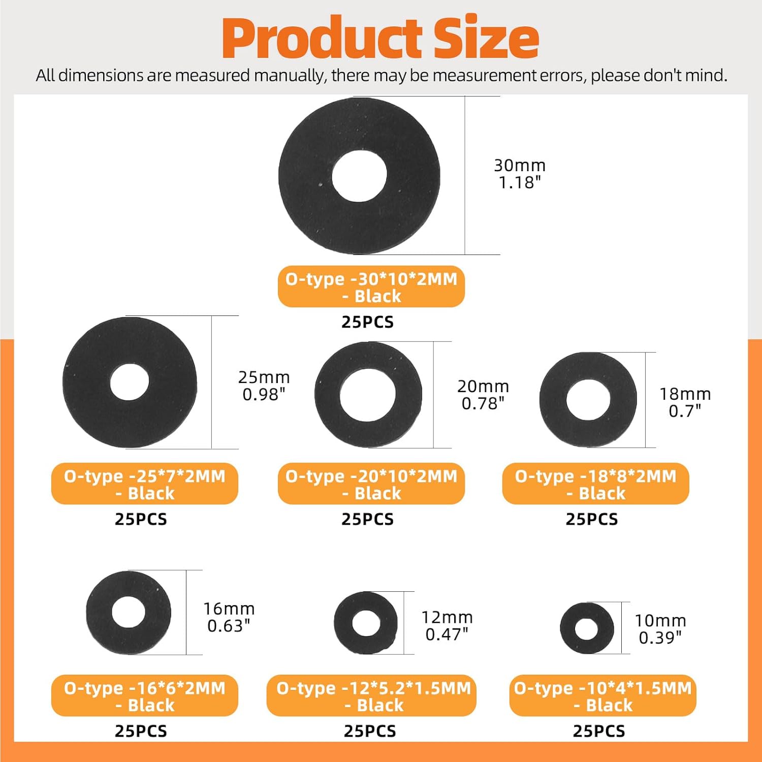 Thumbnail 1 de Tanstic 175Pcs 7 Sizes Black Flat Rubber Washers Assortment Kit