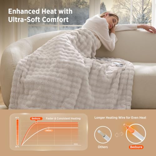 Detalle de Bedsure Electric Blanket Heated Throw - Bubble (Beige) 130x160cm