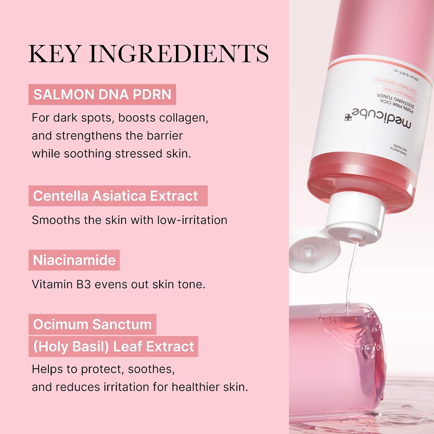 Detalle 2 de medicube Salmon DNA PDRN Pink Cica Soothing Toner (250 ml) – beruhigendes Tonikum für empfindliche Haut