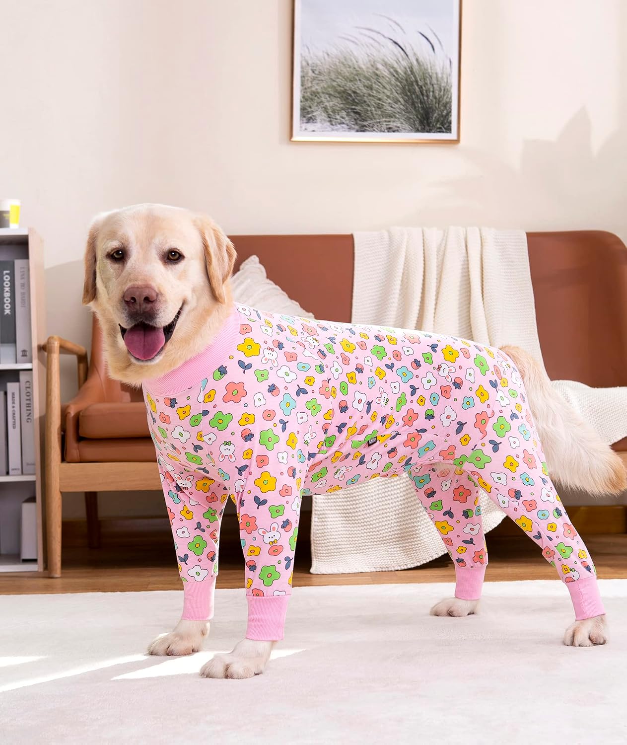 Thumbnail 6 de BT Bear Large Dog Clothes Elastic Recovery Onesie Jumpsuit for Medium to Large Dogs (4XL, Pink Flowers)
