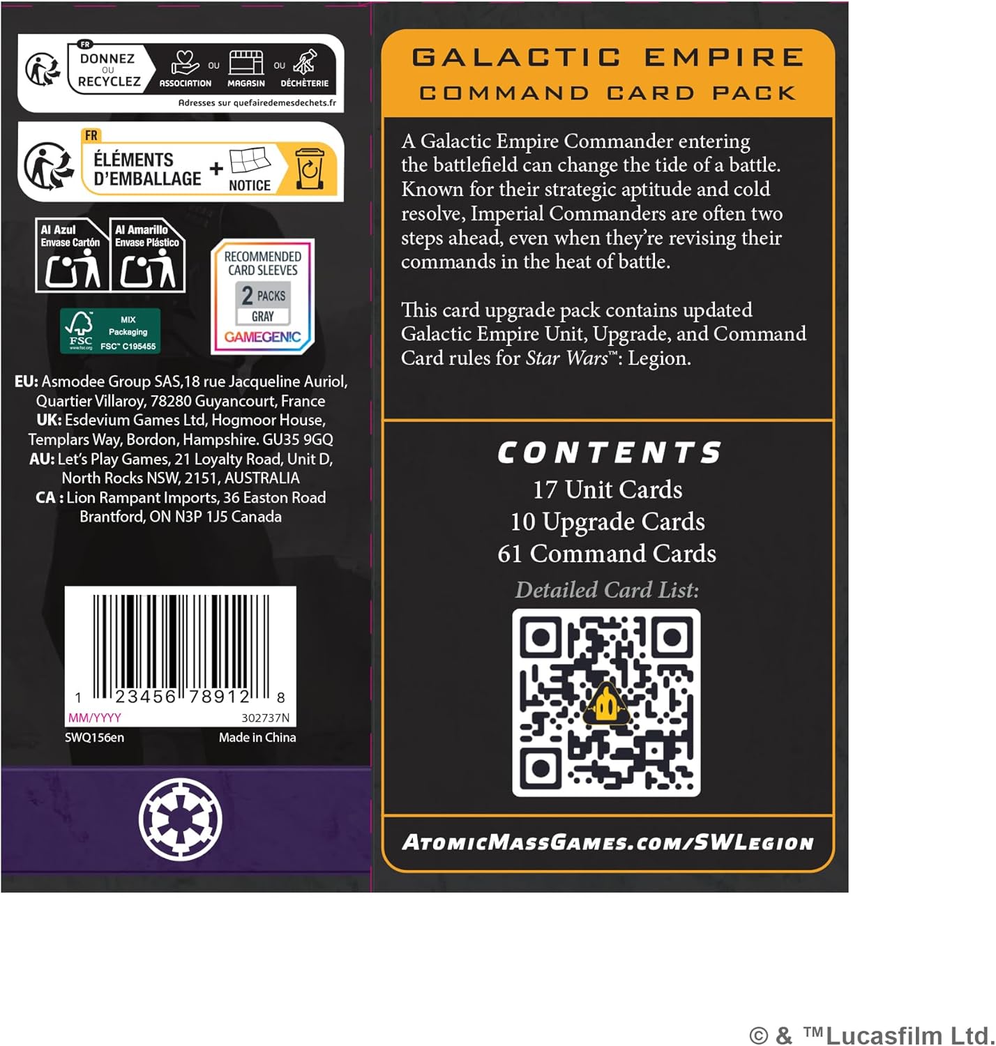 Thumbnail 1 de Star Wars: Legion Galactic Empire Command Card Pack – 88 Updated Cards for Enhanced Imperial Strategy