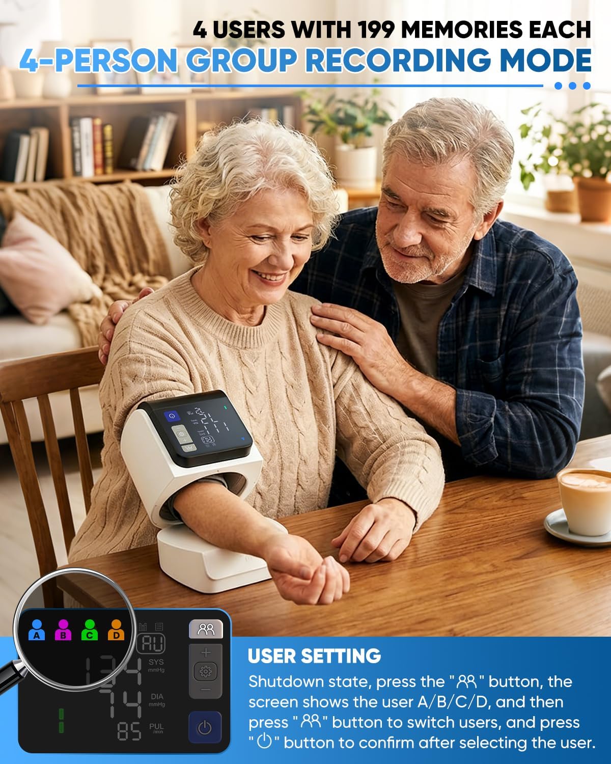 Detalle 2 de Saker U90B No-Wrap Upper Arm Blood Pressure Monitor, 4 Users, 199-Reading Memory