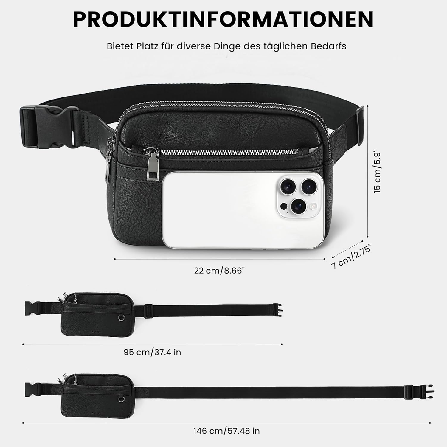 Thumbnail 2 de TANTOMI Umhängetasche Damen & Bauchtasche Damen – kompakte Crossbody- und Gürteltasche mit Zwei-Wege-Reißverschluss