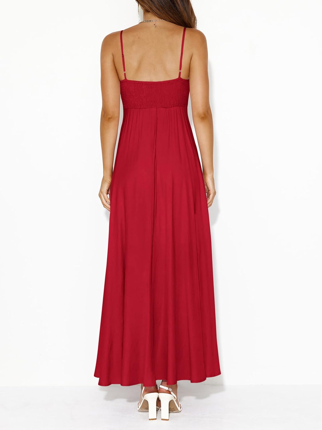 Detalle de PRETTYGARDEN Women's Spaghetti Strap Maxi Dress – Boho Smocked Back, 2026 Summer