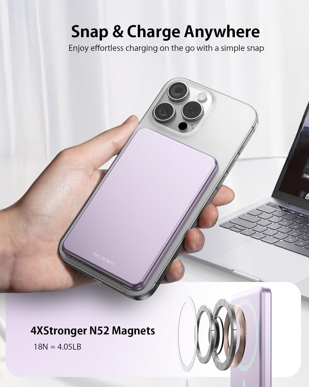 Thumbnail 4 de ULiXWH MagS-1 Magnetic Power Bank, 5000mAh, 0.3-Inch Alloy Design