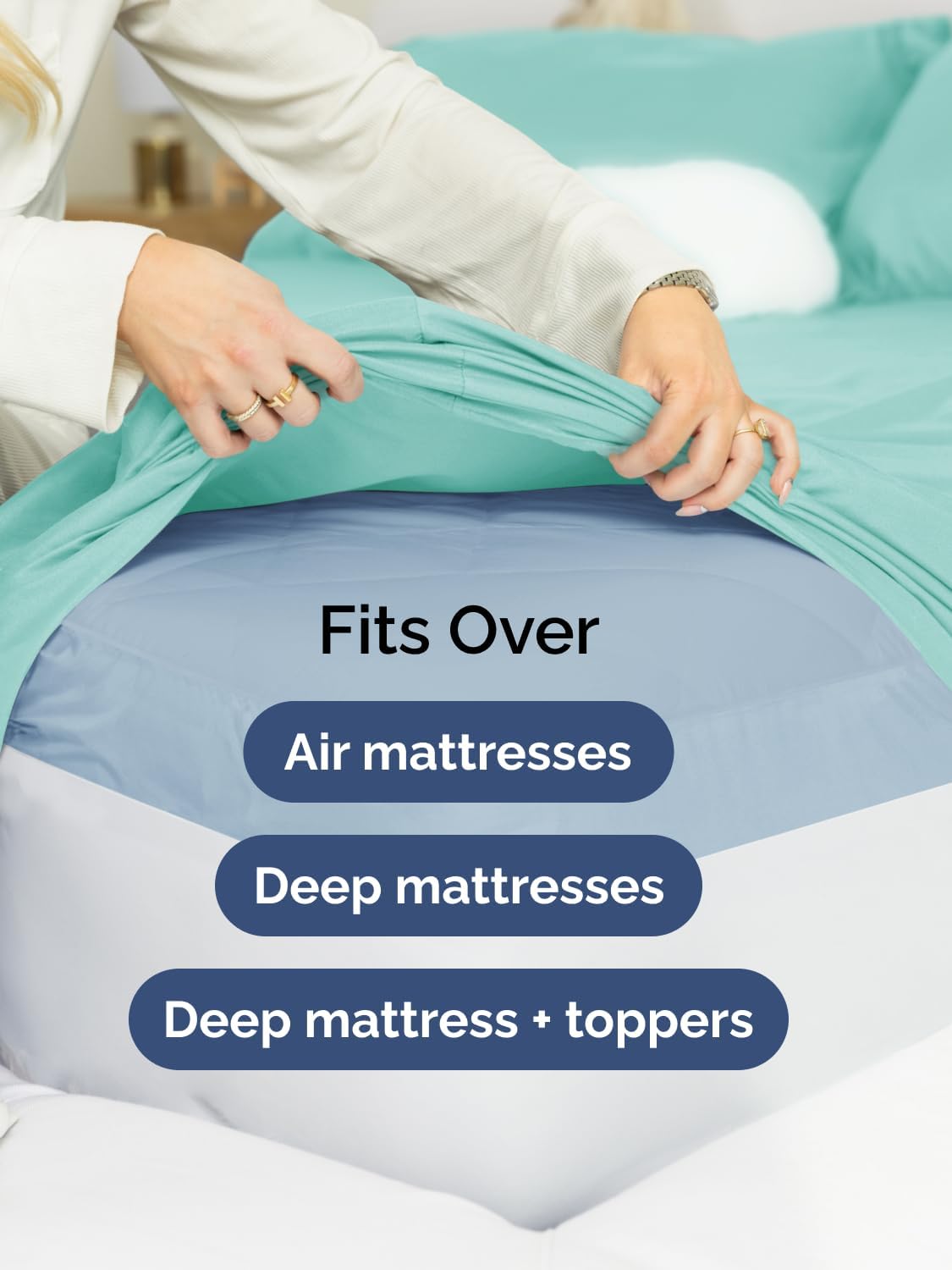 Thumbnail 5 de Extra Deep Queen Sheet Set (4-Piece) Breathable Cooling Microfiber with Extra-Deep Pockets — Spa Blue