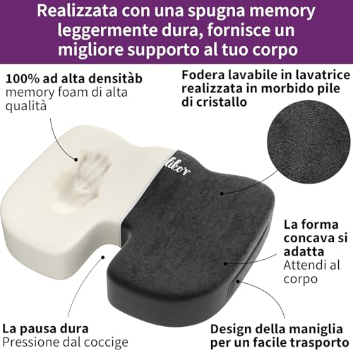 Thumbnail 3 de Radikor Cuscino ergonomico per sedia in memory foam, nero, con base antiscivolo