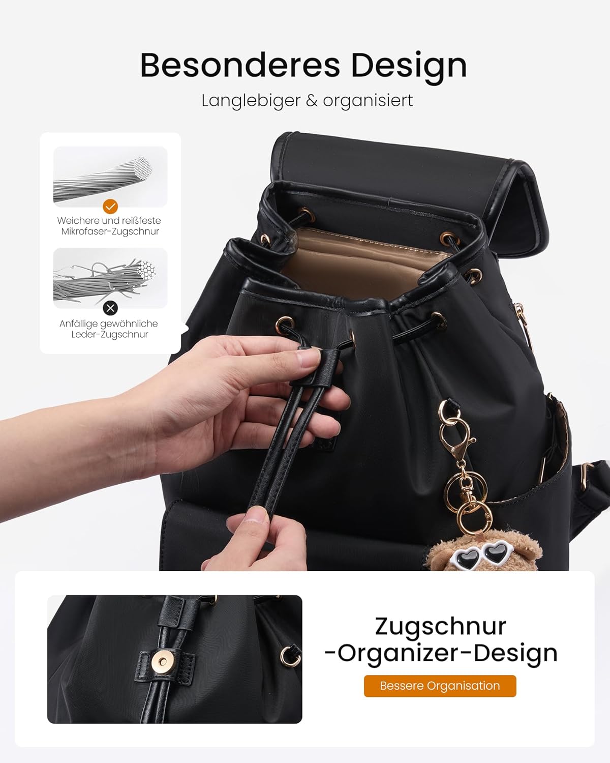 Detalle de LOVEVOOK Damen-Rucksack klein mit 11-Zoll-Fach und seitlicher Wasserflaschentasche – beige-grün