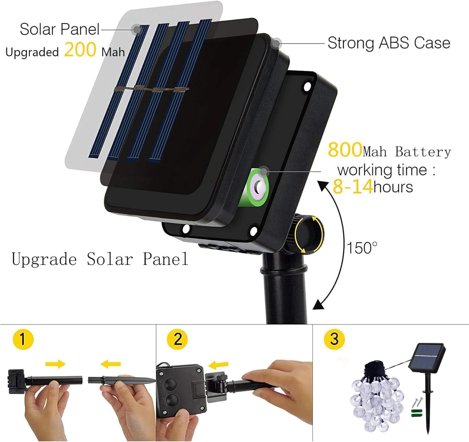 Thumbnail 6 de Lezonic Solar Fairy Lights Outdoor Waterproof, 50 LED 23ft/7m, 8 Modes, Multi-Coloured - Ideal for Garden & Events