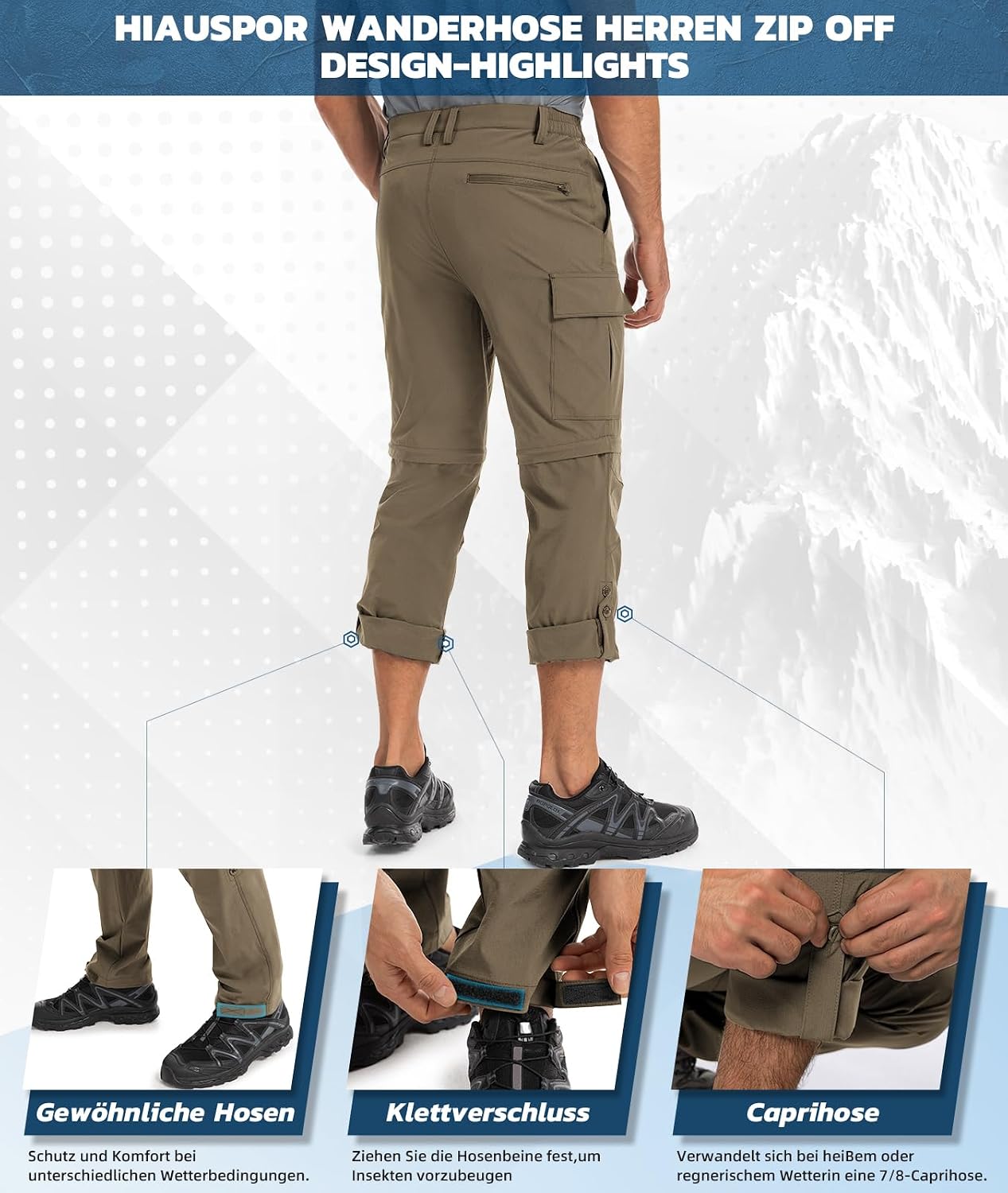 Detalle 1 de Hiauspor Wanderhose Zip-Off Herren, 5 Taschen