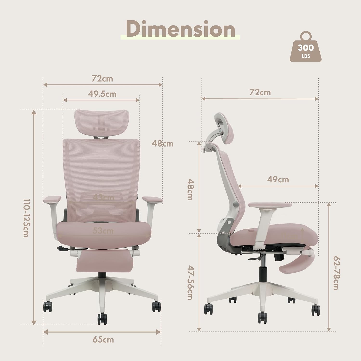 Detalle 2 de FLEXISPOT OS1 Series Foldex Ergonomic Office Chair, Pink, Foldable Backrest
