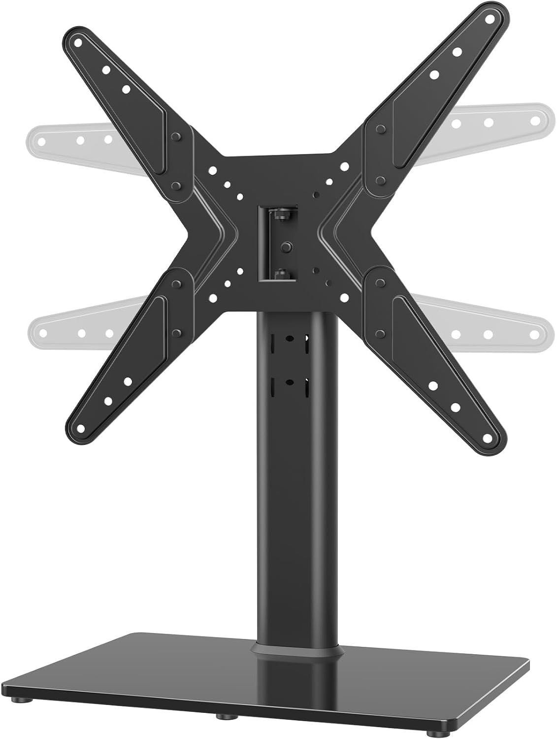Detalle de Universal Schwenk TV Ständer/Fuß – Tischstandfuß für 21–43 Zoll TVs (bis 45 kg) mit 90° Schwenk, 4-stufiger Höhenverstellung und Glasboden