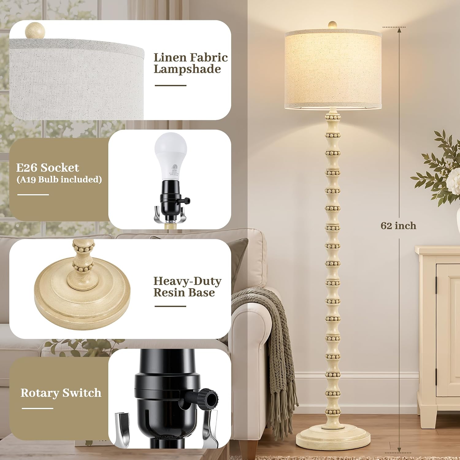 Detalle 2 de Vintage Floor Lamp, 62-Inch