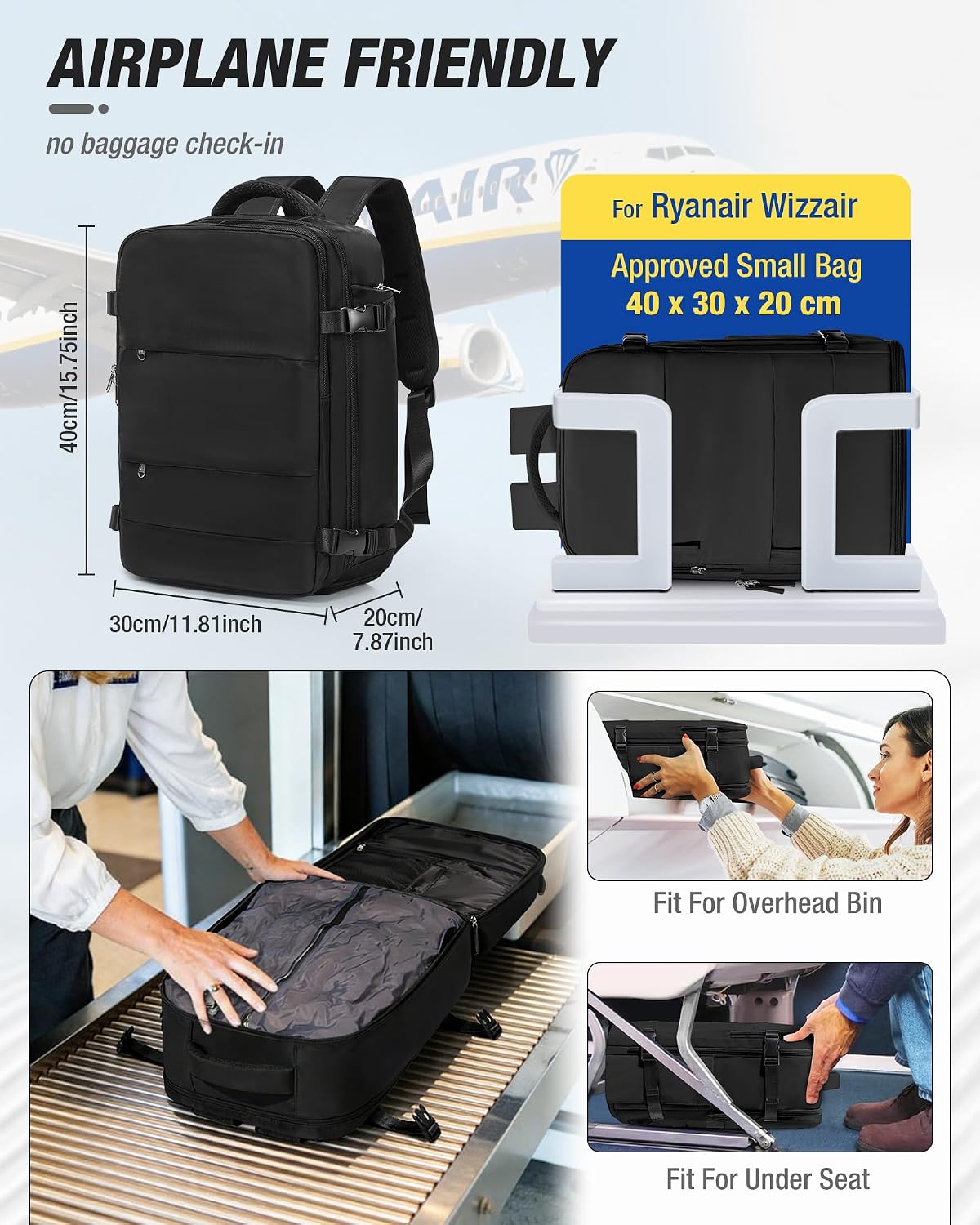 Thumbnail 1 de SEAFEW Zaino Ryanair 40x30x20 Sottovuoto: praticità e risparmio di spazio per viaggi leggeri