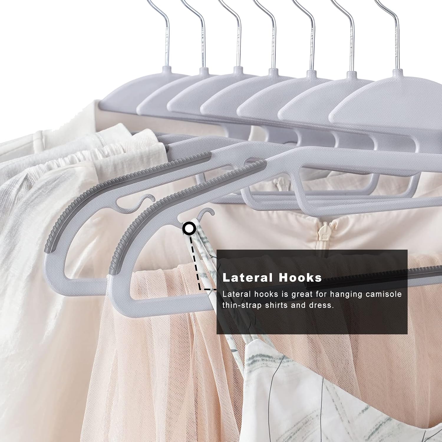 Detalle 2 de BAGAIL Plastic Hangers, 50-Pack, 0.2-Inch Slim Profile, Non-Slip, 360° Swivel