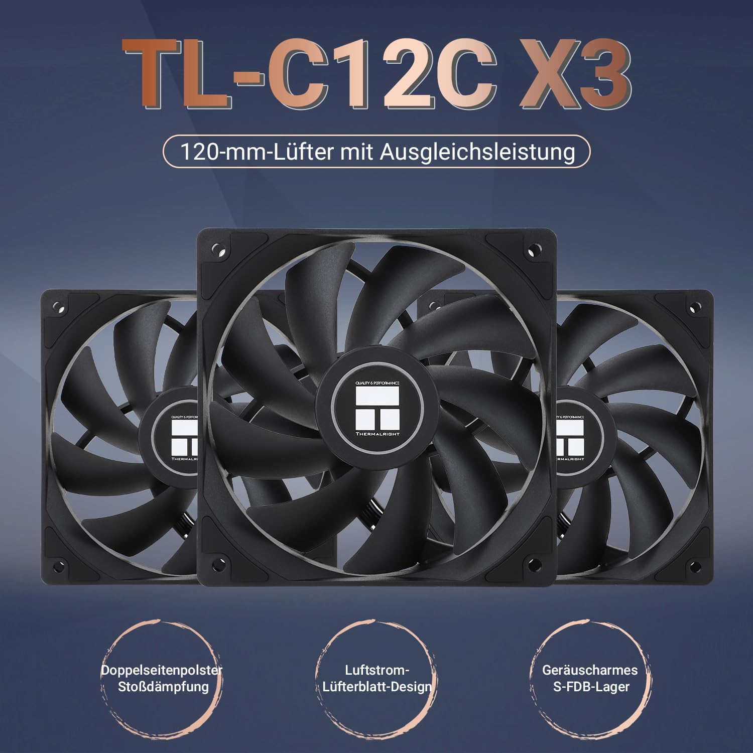 Detalle 2 de Thermalright TL-C12C X3 120 mm PWM Case Fans, S-FDB Bearing, 3-Pack