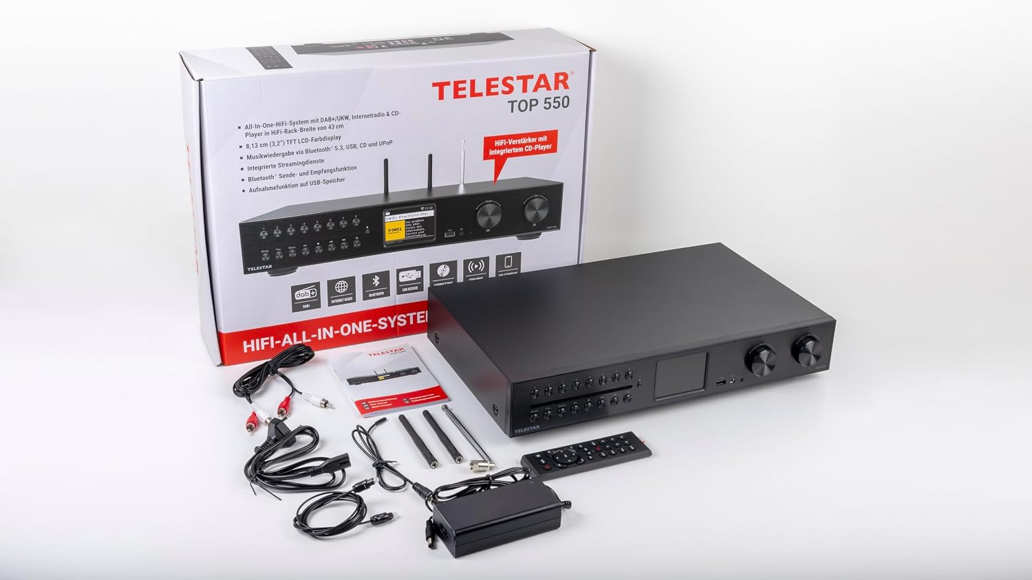 Detalle de TELESTAR Top 550: Système HiFi tout-en-un 43 cm avec amplificateur 2 x 30 W, CD et streaming