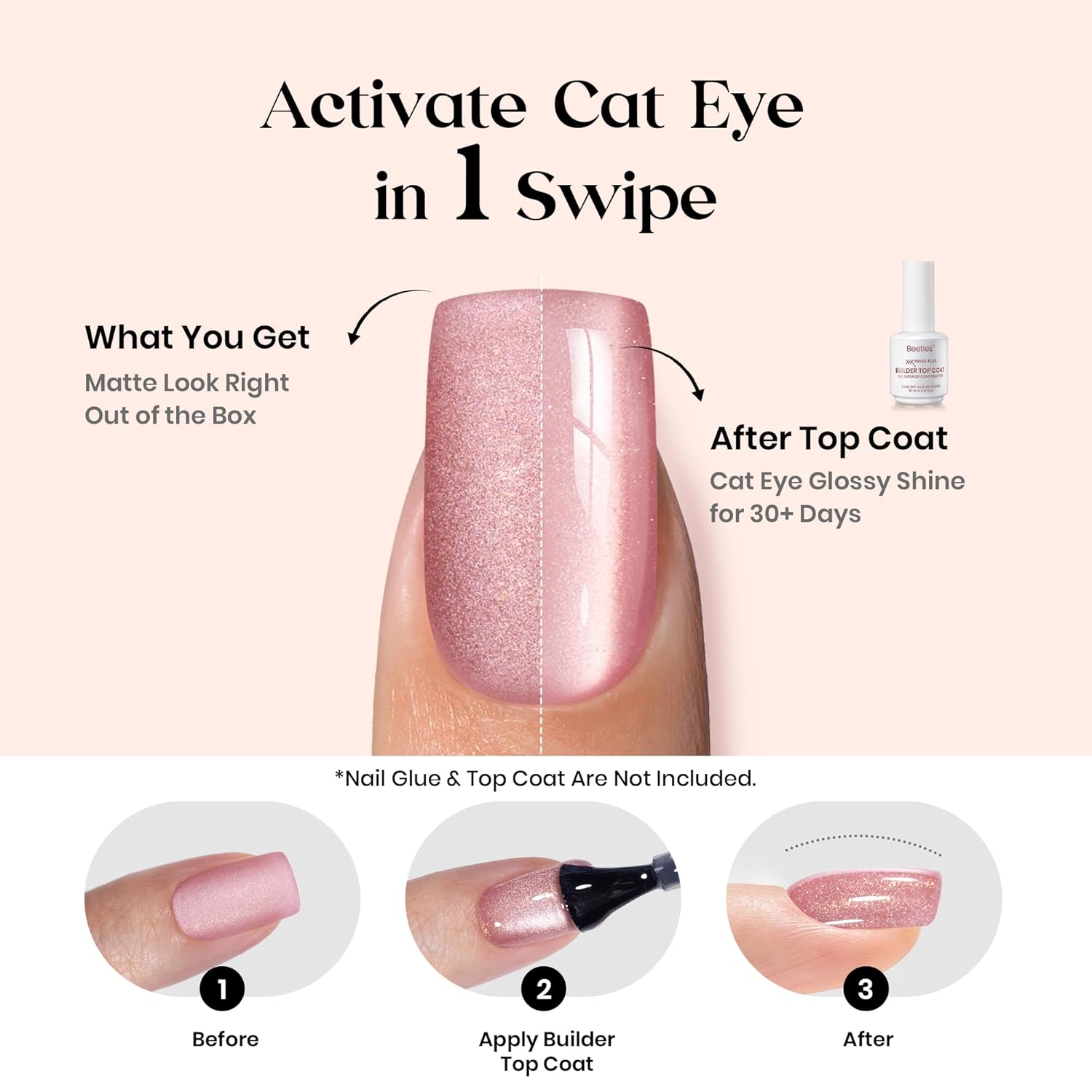 Detalle 2 de Beetles X Press Plus Cat Eye Nails “Galaxy Aurora” – 7-Color Short Square Press-On Set (224 pcs, 16 sizes)