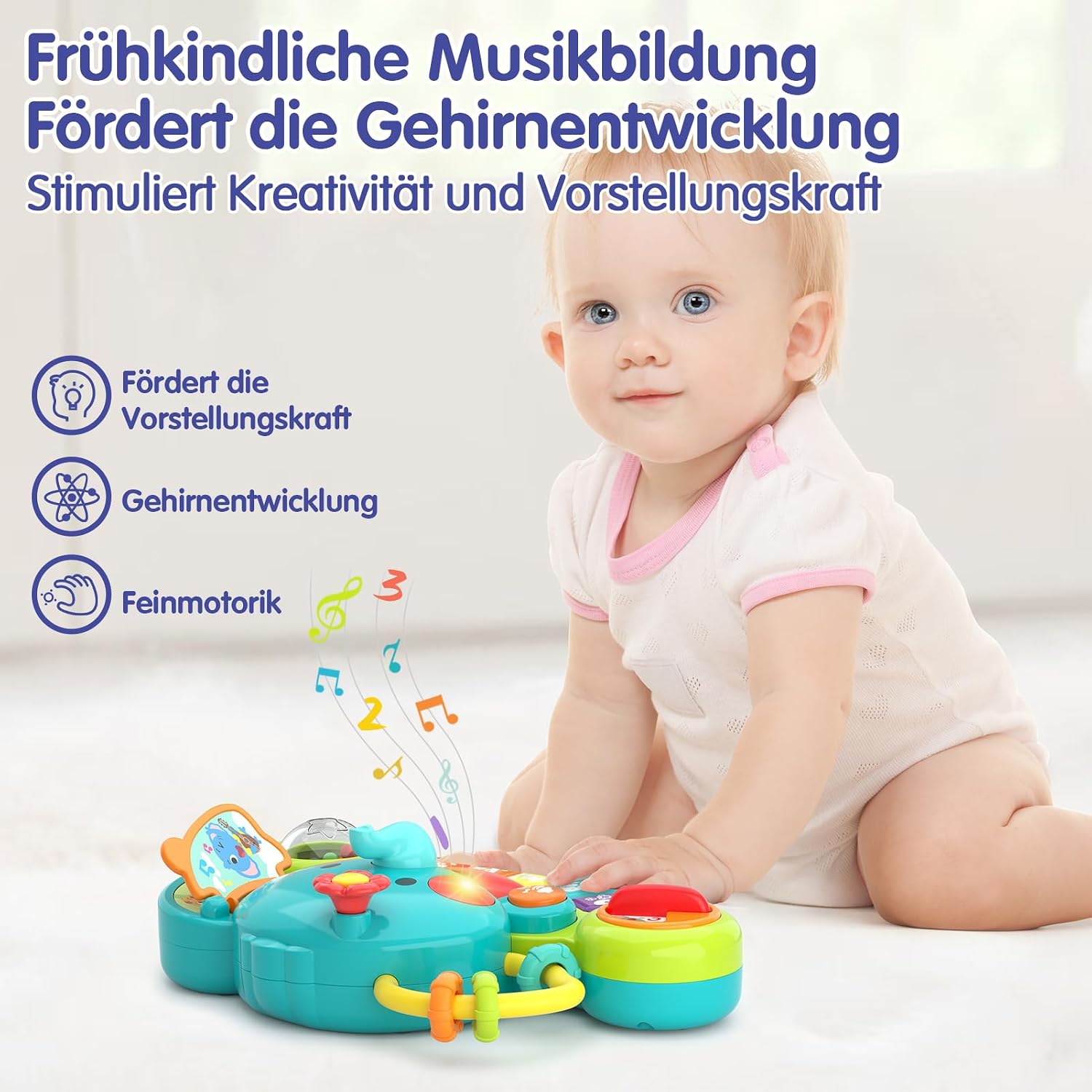 Detalle de HOLA Baby Spielzeug Elefant-Klavier (Musikspielzeug) – Licht & Klang, Motorikspielzeug für ab 1 Jahr