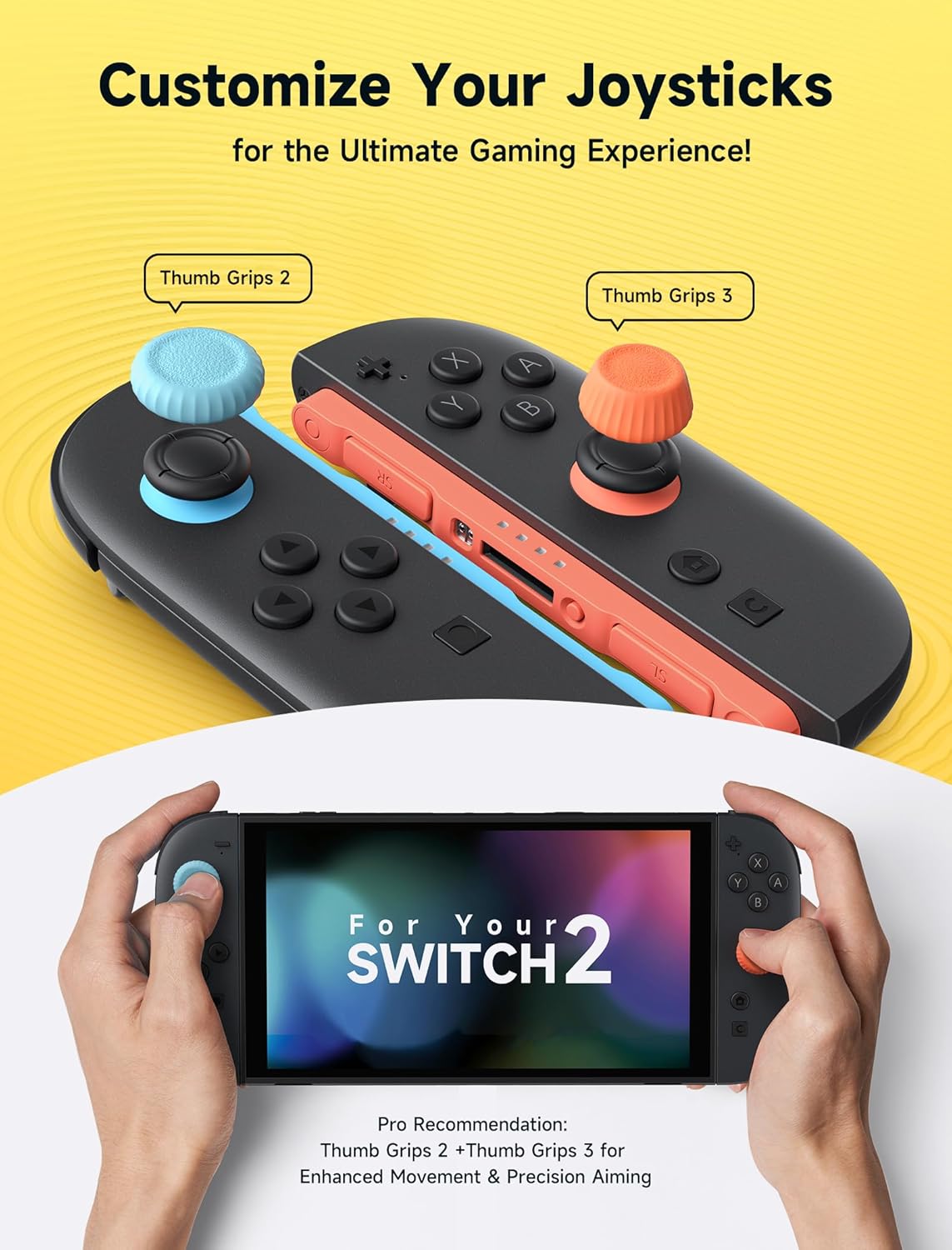 Thumbnail 2 de JSAUX grips de pouce antidérapants pour Nintendo Switch 2 (2025) – capuchons de joystick bleus et orange, 3 paires (6 pièces)