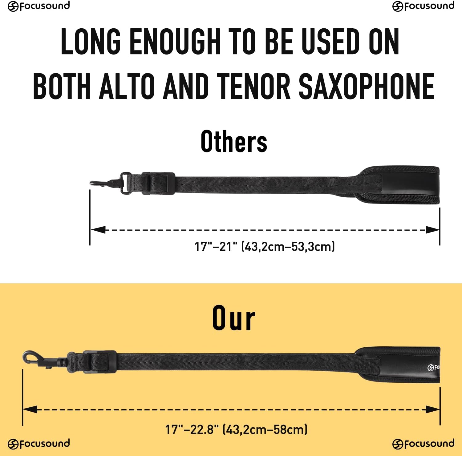 Detalle de Focusound Upgraded Length Tenor Saxophone Neck Strap – Padded Leather, 17"–22.8