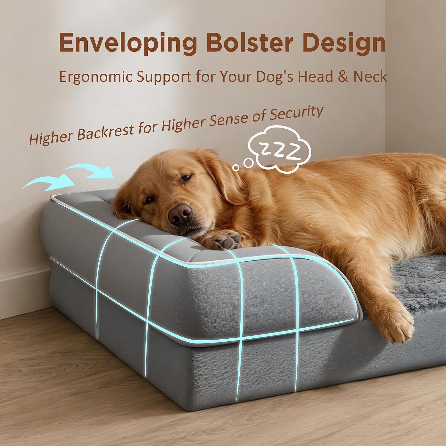 Detalle de Comfort Expression Orthopedic Dog Bed for XXL Dogs (53x42In) with Bolster and Waterproof Cover
