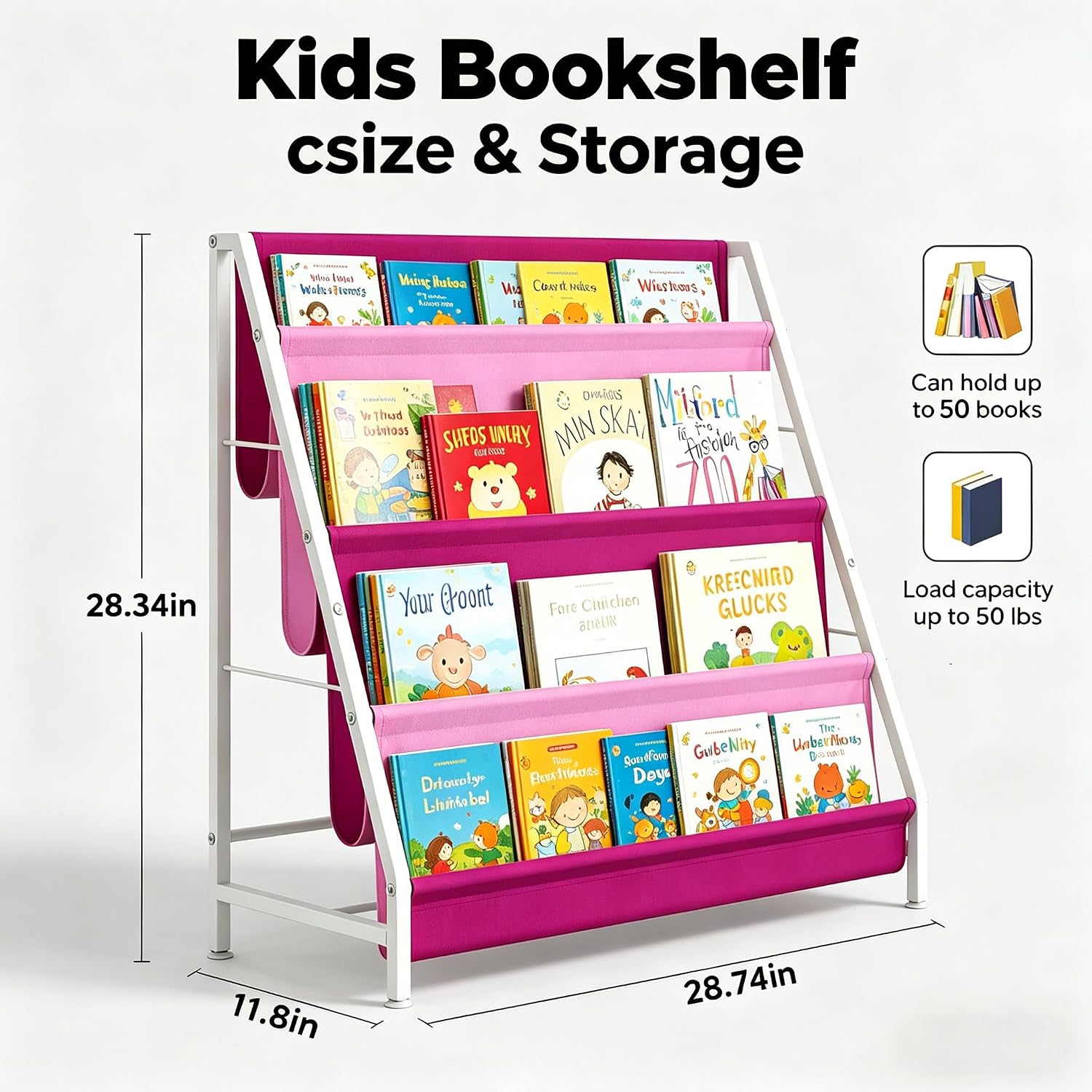 Detalle de Vlony Kids Bookshelf-2026-CA-2, 4-Tier Pink Book Rack