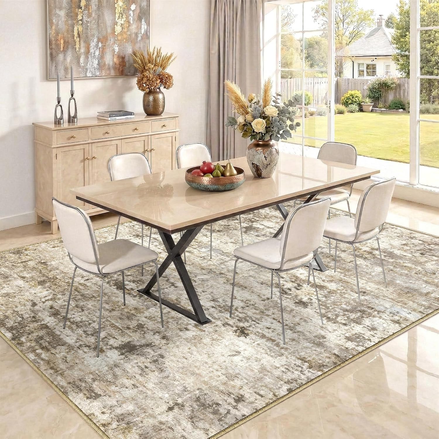 Detalle de Syrlfar Brown10 x 14 Area Rug, Washable Low-Pile Polyester, Abstract Brown