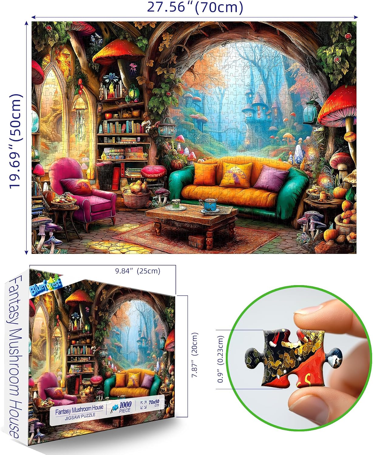 Detalle 2 de Blueforest BFJIUJIU-00270 1,000-Piece Fantasy Mushroom Cottage Jigsaw Puzzle