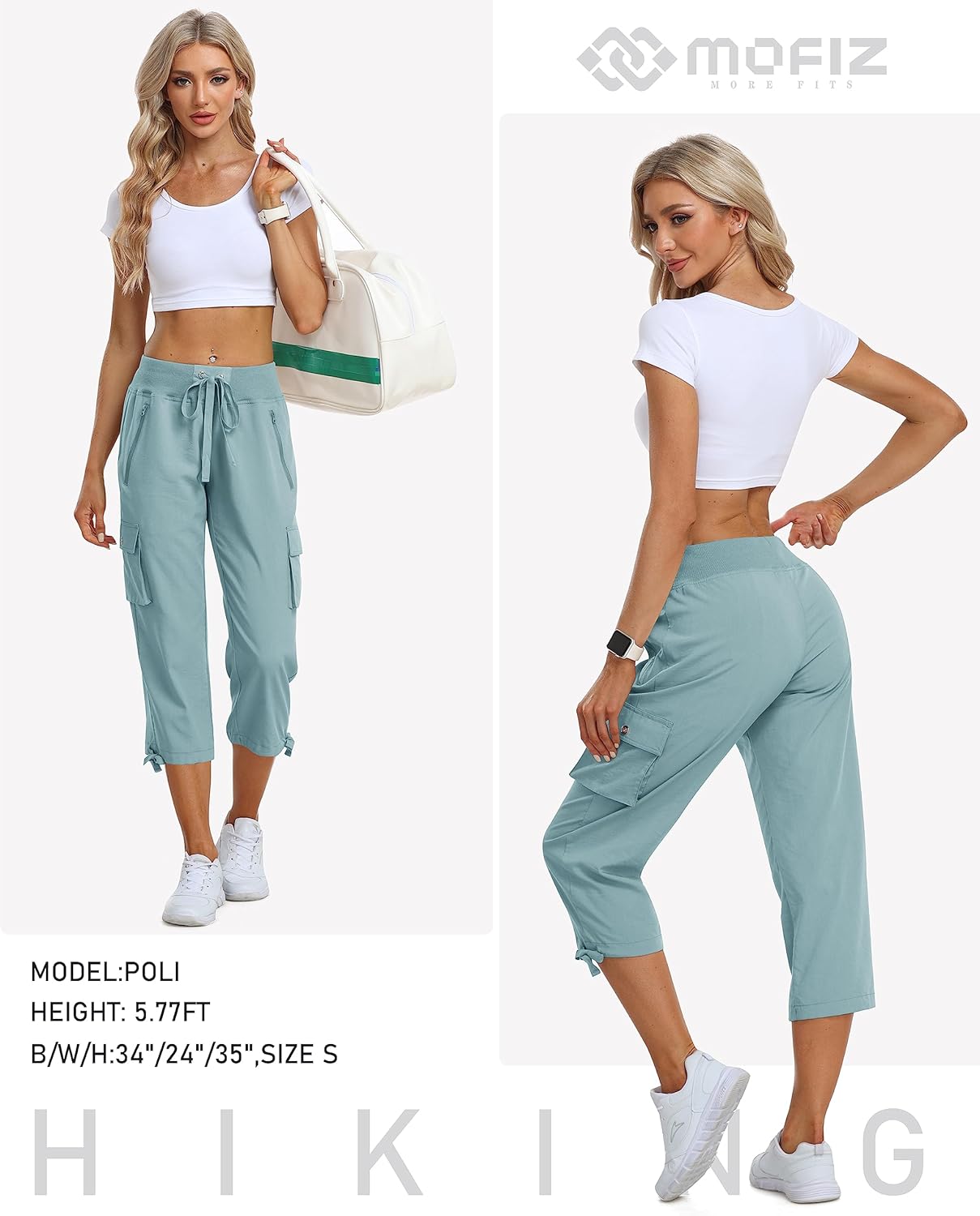 Thumbnail 5 de Pantalon cargo femme MoFiz 3/4 de randonnée respirant, léger avec poches zippées