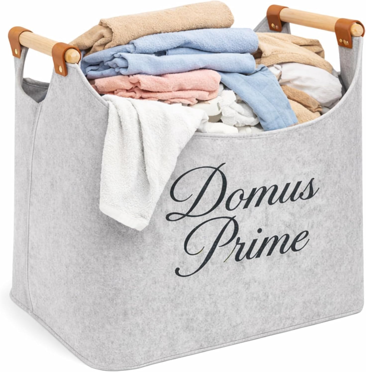 Detalle de Cesta Porta Giocattoli e Biancheria Salva Spazio in Feltro Light Grey – Domus Prime