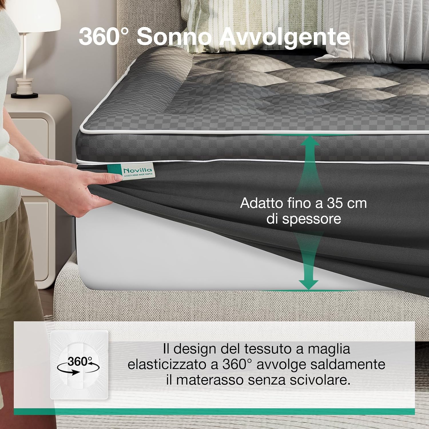 Detalle de Novilla Topper Materasso Matrimoniale 180x200 cm – Sovramaterasso imbottito 5 cm, effetto piuma, morbido e traspirante