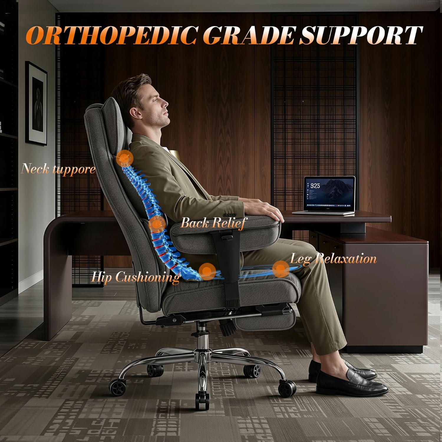 Thumbnail 6 de Efomao Big and Tall Fabric Executive Office Chair with Footrest – breathable reclining ergonomic desk chair