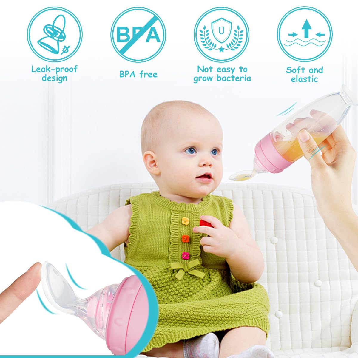 Detalle 1 de Aolso Silikon-Babynahrungs-Spenderlöffel 2er-Set