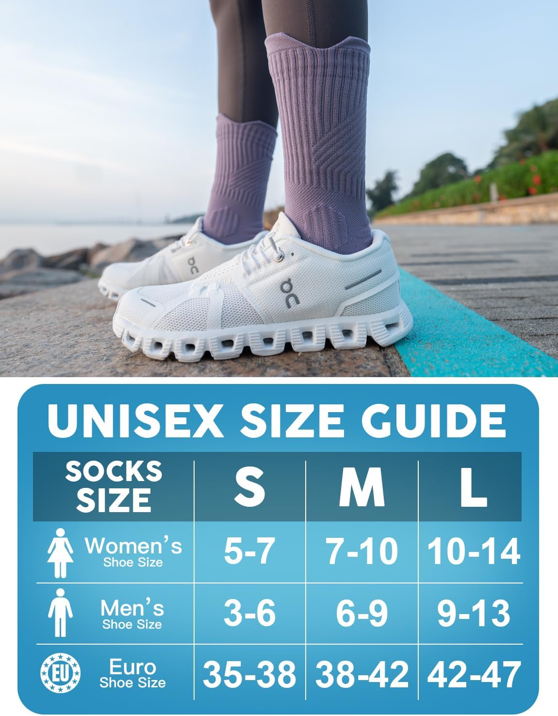 Thumbnail 1 de Juclise Womens Coolmax Bamboo Compression Running Crew Socks, 3 Pairs – Anti-Blister & Moisture-Wicking