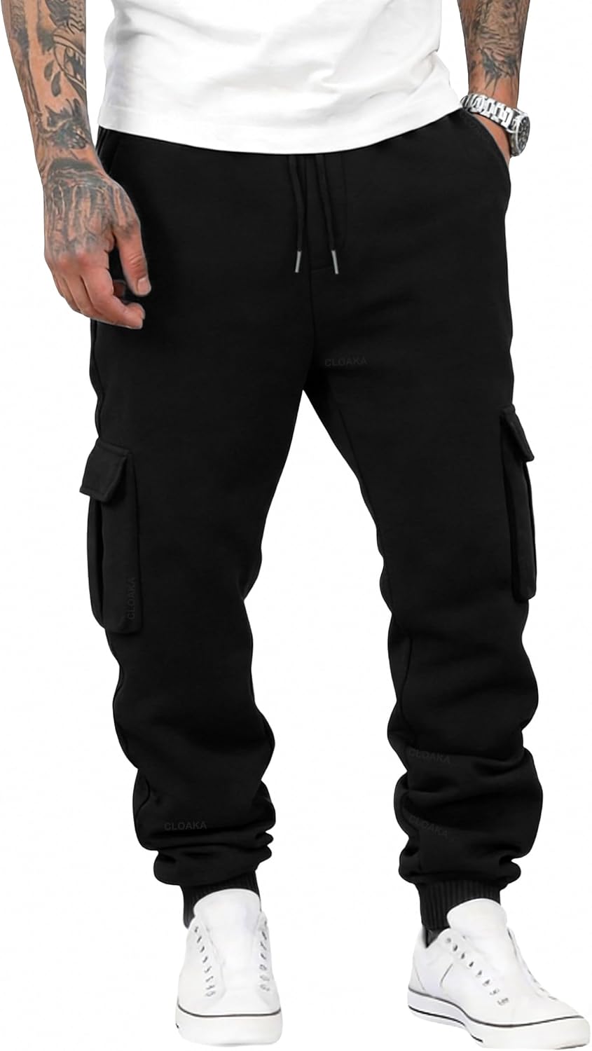 Detalle de CLOAKA Jogginghose Herren – Baumwolle Cargo Baggy mit elastischer Taille und Kordelzug