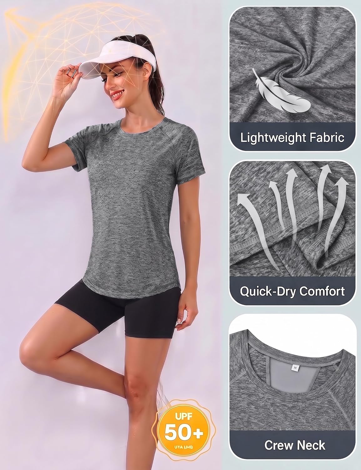 Detalle de Gyabnw Damen Sportshirt mit Rundhals und atmungsaktivem Mesh-Design für Lauftraining, Yoga & Fitness